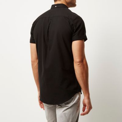 Black slim fit short sleeve Oxford shirt